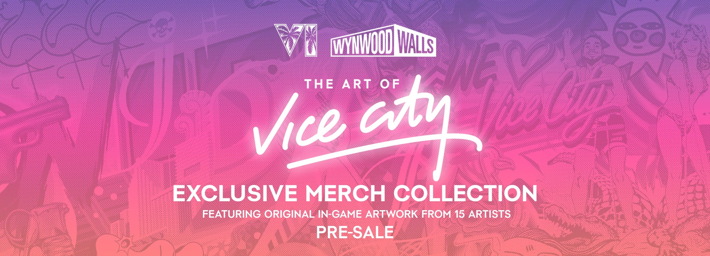 The Art of Vice City exclusive merch collection from Rockstar Games and Wynwood Walls, featuring original in game artwork from 15 artists