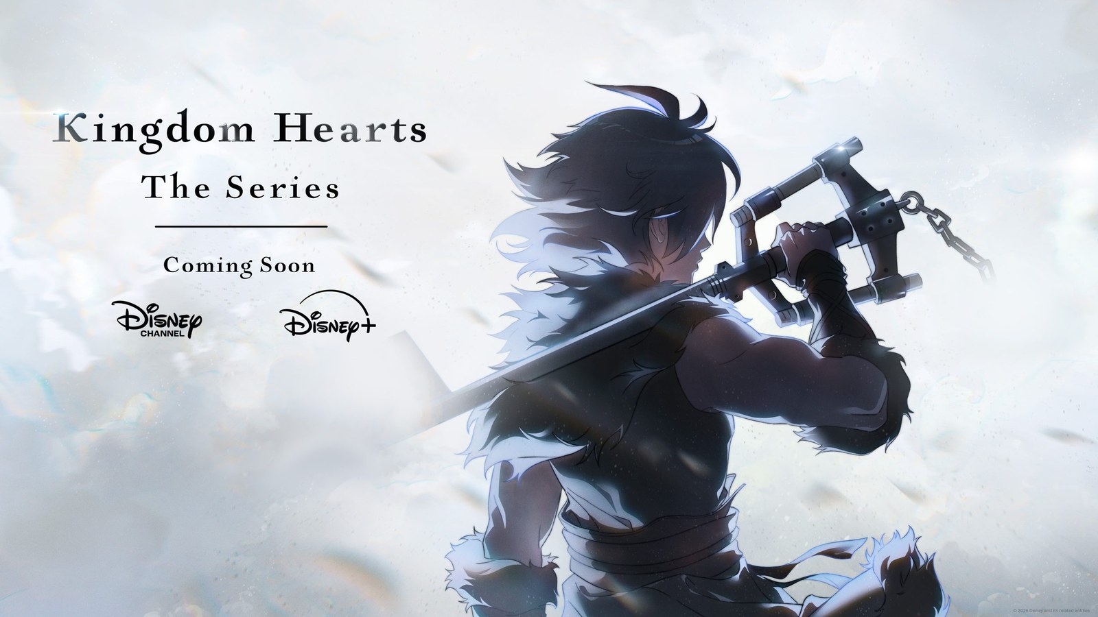 Official key art for Kingdom Hearts The Series showing Sora with his Keyblade, coming soon to Disney Channel and Disney+
