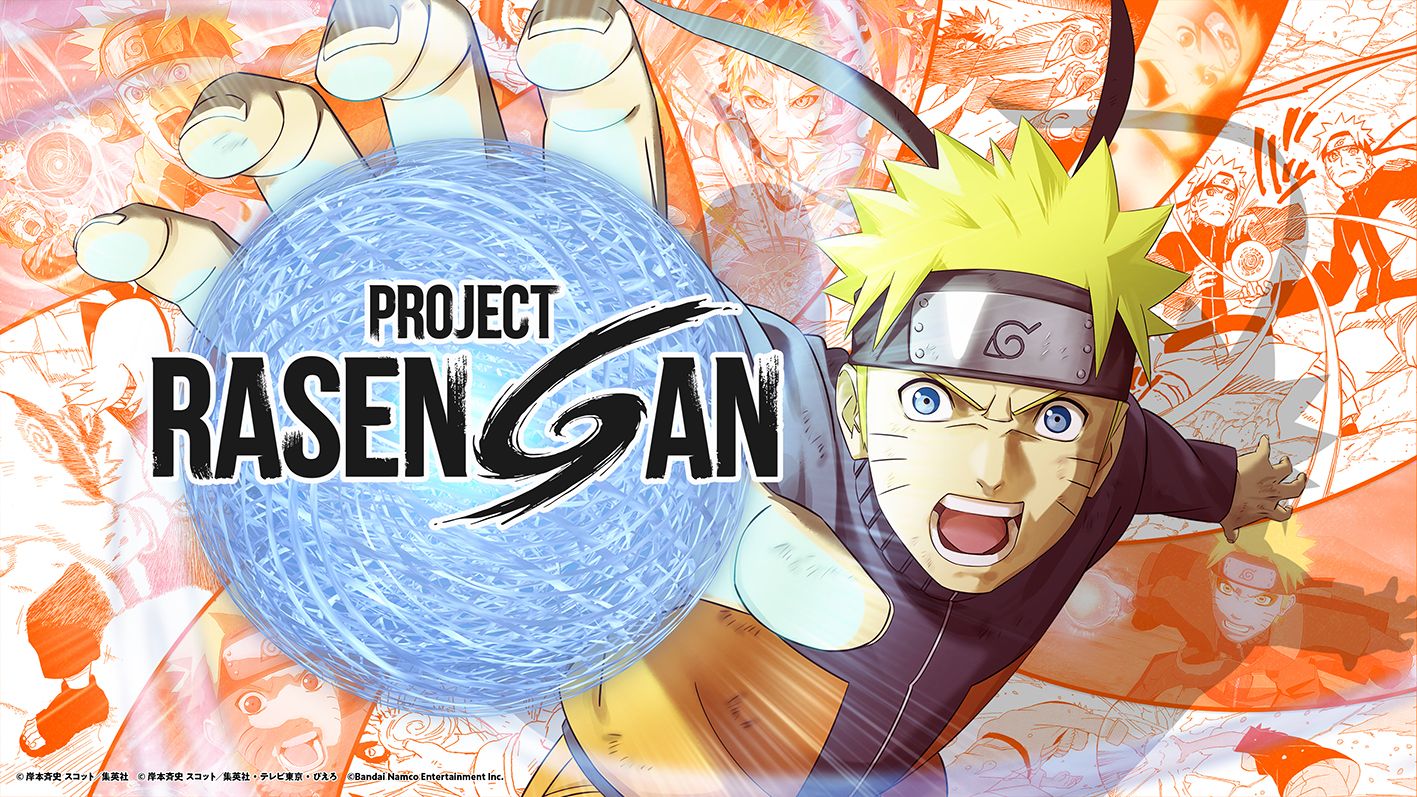 PROJECT RASENGAN — Official Key Art featuring Naruto charging a Rasengan surrounded by manga panel art