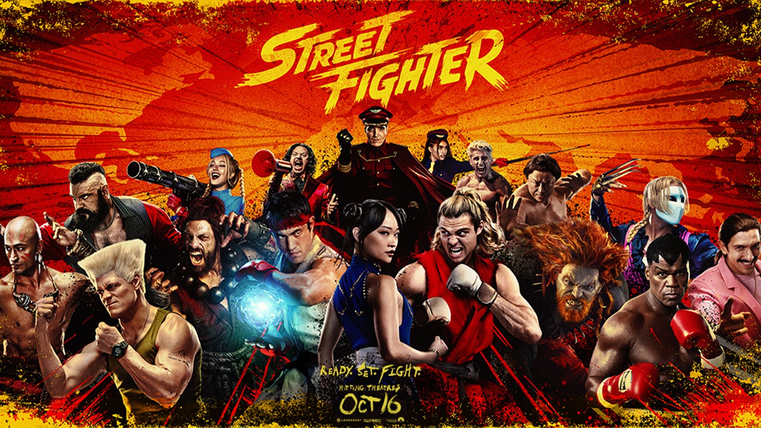 Official Street Fighter (2026) key art showing the full cast, including Ryu, Ken, Chun Li and M. Bison